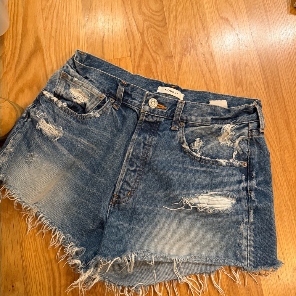 Moussy Light Blue Ripped Jean Shorts